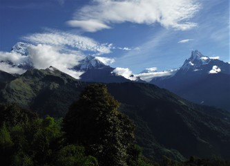 LANDSCAPE HIMALAYA MOUNTAINS.
VIEW MACHAPUCHARE & SOUTH ANNAPURNA
(NEPAL)