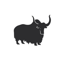 Yak vector silhouette. Bull of Himalayas Mountains logo.