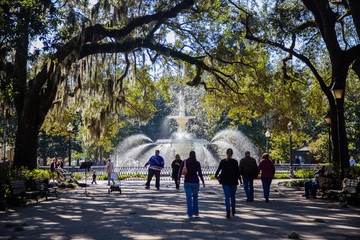 Savannah Georgia Part main fountain in the entrance of the park in winter january 2015 2016