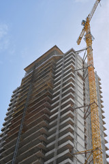 Skyscraper construction and crane