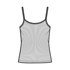 Ribbed camisole technical fashion illustration with scoop neck, oversized knit body, tunic length. Flat outwear basic tank apparel template front white color. Women men unisex shirt top CAD mockup