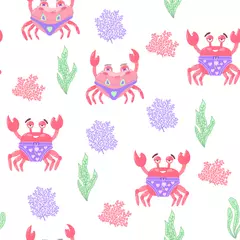 Fototapeten Crab seamless in hand drawn style. Cute Summer seamless background. Cartoon animal doodle. © Daria