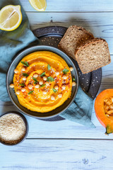 Pumpkin hummus with garlic, lemon and pepper