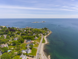 Aerial view of Marblehead Neck and Marblehead Harbor in town of Marblehead, Massachusetts MA, USA. 