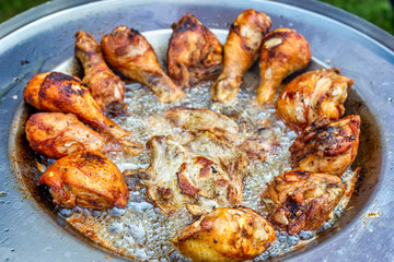 Various kinds of meat frying in hot boiling oil