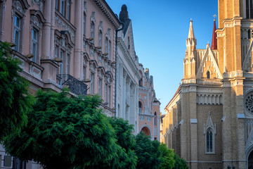 Obraz premium Novi Sad, details of architecture in the historic center of the old town, travel to Serbia and the Balkan countries