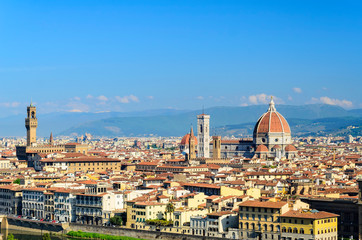 Fototapeta na wymiar Panoramic view of the historic part of Florence. Florence Cathedral,Palazzo Vecchio and more