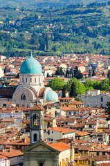 Panoramic view of the historic part of Florence. The Jewish Community Synagogue Florence. 1882 Moorish-style synagogue with a cupola, plus a mosaic-lined interior & small museum.