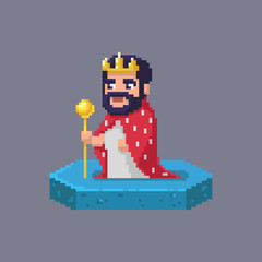 Pixel art king character. Fairytale personage.