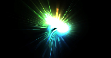 Futuristic lens flare. Light explosion star with glowing particles and lines. Beautiful abstract rays background.