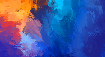 Abstract background of colorful brush strokes. Brushed vibrant wallpaper. Painted artistic creation. Unique and creative illustration.