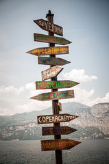 signpost in the mountains