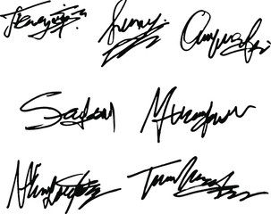 Manual signature for documents on transparent background. Autograph for convention. Calligraphy lettering raster illustration. Doodle office lettering. Hand drawn Calligraphy lettering. EPS 10 