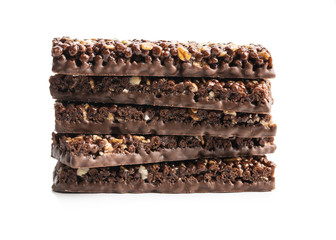 Chocolate cereal bars. Tasty protein bars.