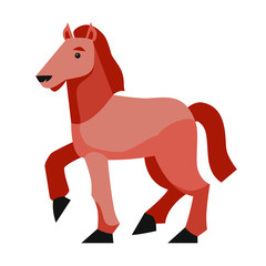 Flat illustration of walking brown horse