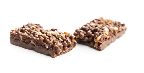 Chocolate cereal bars. Tasty protein bars.