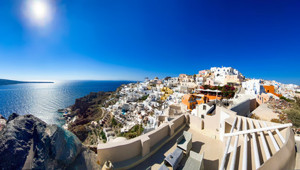 Santorini Oia panoramic view in Greece