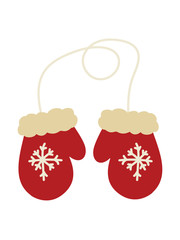 Red mittens with snowflakes isolated on white background