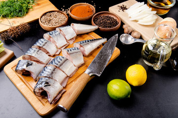 fish and spices on the cook's table