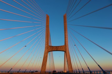 suspension bridge at sunset Lisbon Vasco da Gama