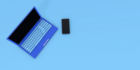 Smartphone Laptop concept 3d rendering