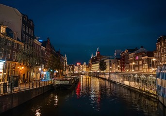 Naklejka na ściany i meble Night view of Amsterdam, Netherlands