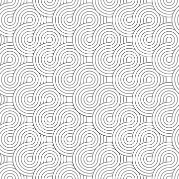 Vector geometric texture. Monochrome repeating pattern with curving stripes.