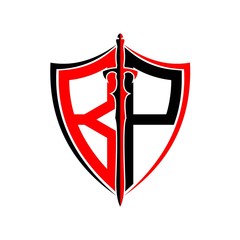 initials B P Shield Armor Sword for logo design inspiration