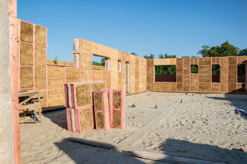 The texture of the straw block for the construction of environmentally friendly houses.