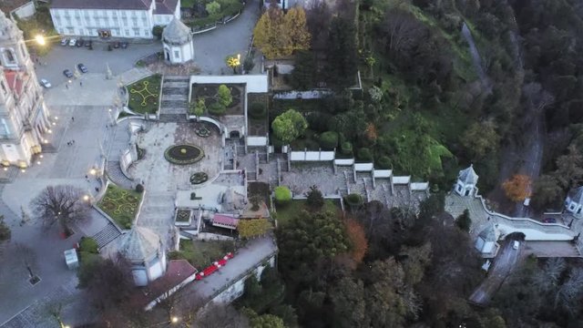 Braga. Santuario Bom Jesus do Monte. Portugal. Aerial Drone Footage. UNESCO World Heritage Site