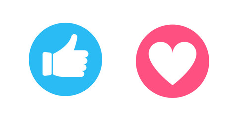 Thumb up and heart icon. Social media concept . Like , vector illustration .