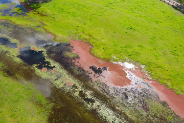 Aerial view of flooding in an agricultural field in New South Wales in Regional Australia