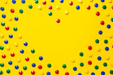 Heart symbol among children's multi-colored magnetic constructor. An educational game for the development of fine motor skills. Postcard as a sign of love and the holiday of Valentine's Day.