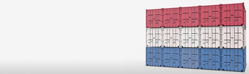 Containers compose the flag of the Netherlands on white background, 3D rendering