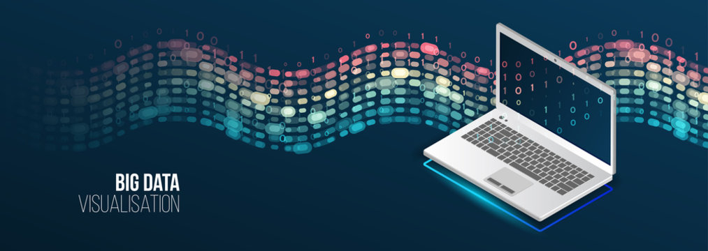 Data array visual concept for website. Big data connection complex. Big data visualization banner. Abstract background with lines array and binary code. Connection structure.