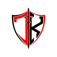 initials J K Shield Armor Sword for logo design inspiration