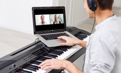 Electronic meeting concept. Teleconference. Video conference.