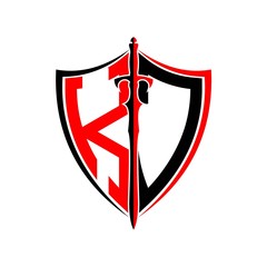 initials K J Shield Armor Sword for logo design inspiration