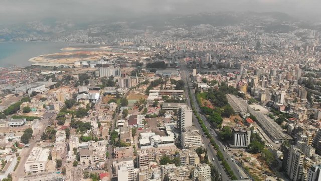 Drone shots of Beirut Port and surrounding areas showing the damage caused by a massive explosion.