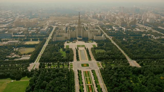 Aerial shot of the Moscow University area. Moscow, Russia