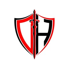 initials O H Shield Armor Sword for logo design inspiration