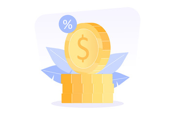 Fast cash loan concept. Financial services, coins stack, financial solution, micro lending, easy money, savings account, finance provision, currency exchange. Isolated vector modern illustration