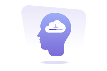 Human heads silhouette with cloud storage icon. Cloud computing, online database, server, technology. Isolated modern flat vector illustration