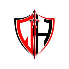 initials Q H Shield Armor Sword for logo design inspiration