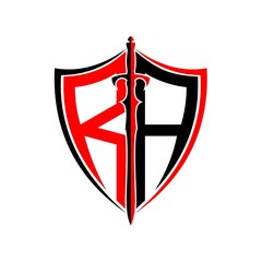 initials R A Shield Armor Sword for logo design inspiration