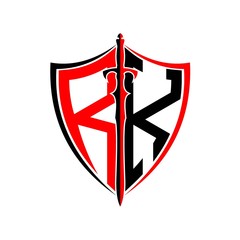 initials R K Shield Armor Sword for logo design inspiration