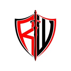 initials R W Shield Armor Sword for logo design inspiration