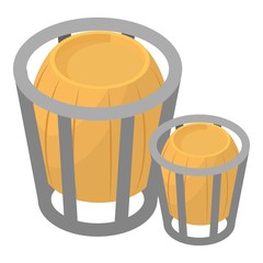 Wooden trashcan icon. Isometric illustration of wooden trashcan vector icon for web