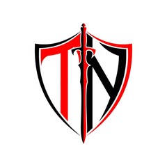 initials T N Shield Armor Sword for logo design inspiration