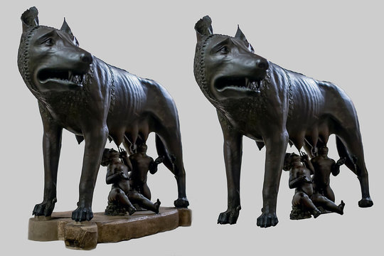 Capitoline Wolf. Symbol of Rome and Italy isolated on a gray background.